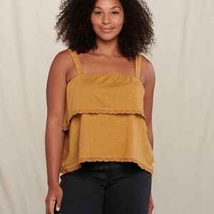 Toad&Co Mustard Tiered Lace-Trim Tank